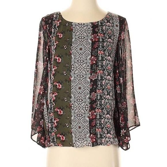 NEW DIRECTIONS Boho Chiffon Floral Blouse - Picture 1 of 4